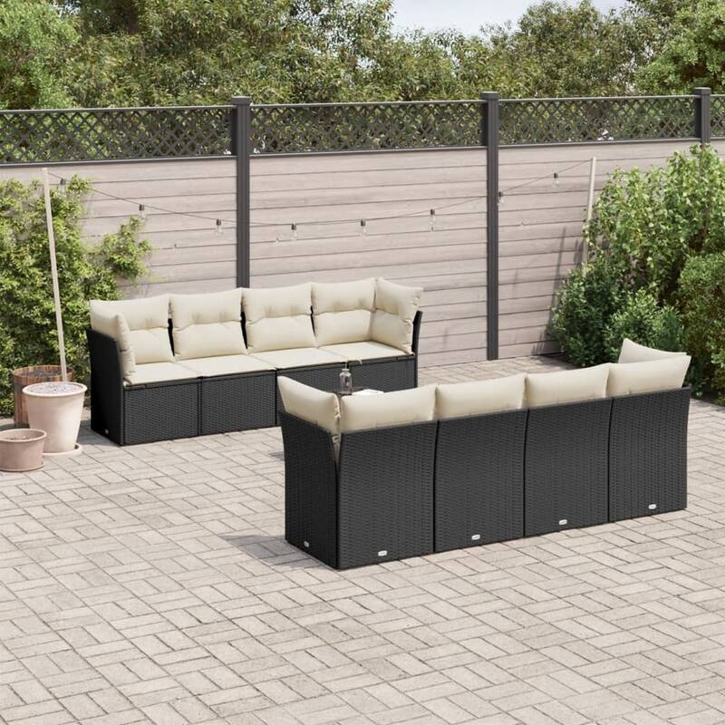 vidaXL Garden Sofa Set Black, Cream White PE rattan, Powder-coated steel - 21.7 x 21.7 x 14.6