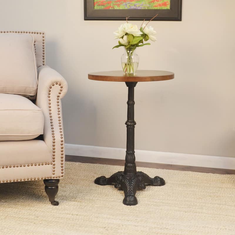 28" Chestnut Brown and Black Rustic Round Accent Table