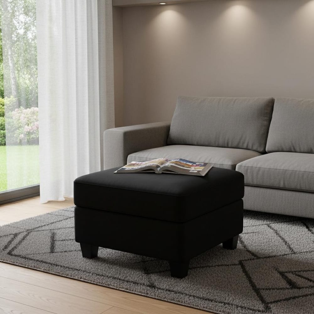 HomeRoots 25" Blue and Black Velvet Storage Ottoman