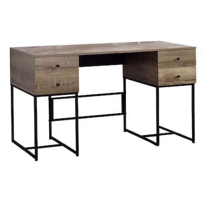 Wooden Desk 4 Drawer - Modern Office Workstation Brown Black Finish