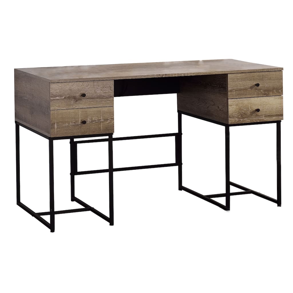 Wooden Desk 4 Drawer - Modern Office Workstation Brown Black Finish