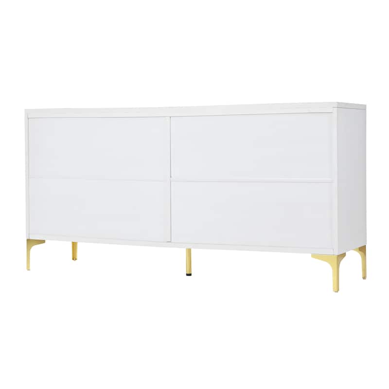 Modern Carved Sideboard Buffet Cabinet with Handleless Push-Open Design, for Living Room, Bedroom and Dining Room, White