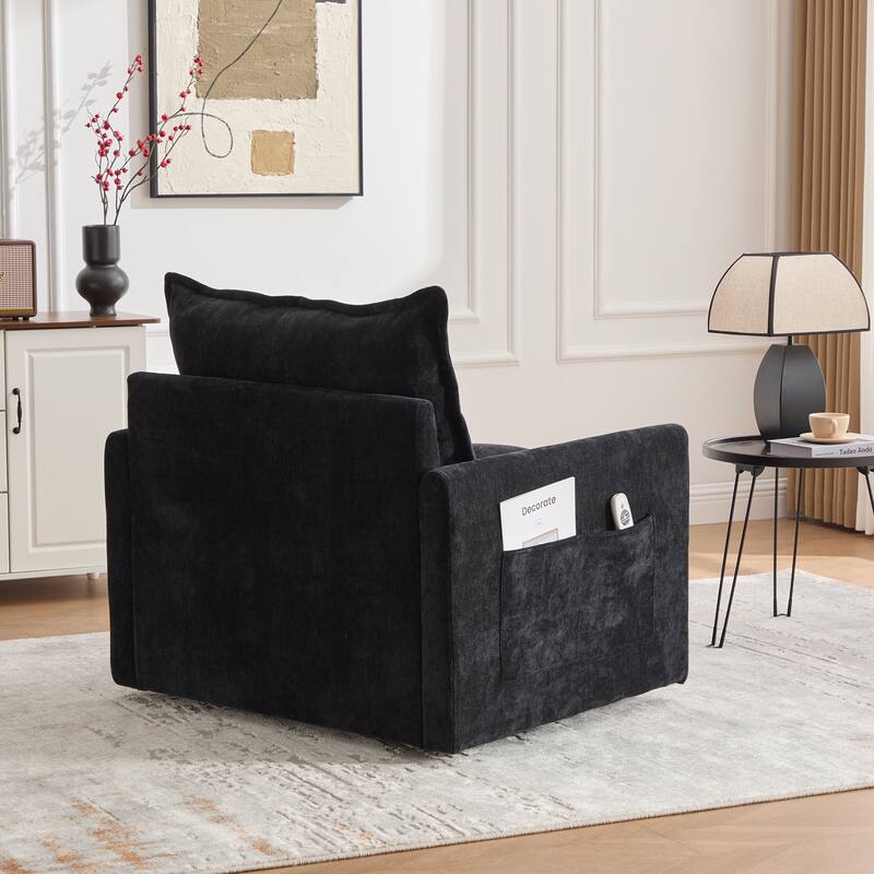 Swivel Barrel Chair - Mid Century Modern Chair, Thick Padded Arm Chair with Solid Metal Base, Comfortable Single Sofa Chair