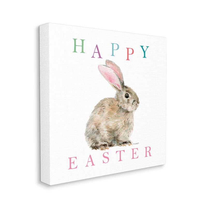 Stupell Happy Easter Phrase with Woodland Bunny Rabbit Canvas Wall Art - 36 x 36