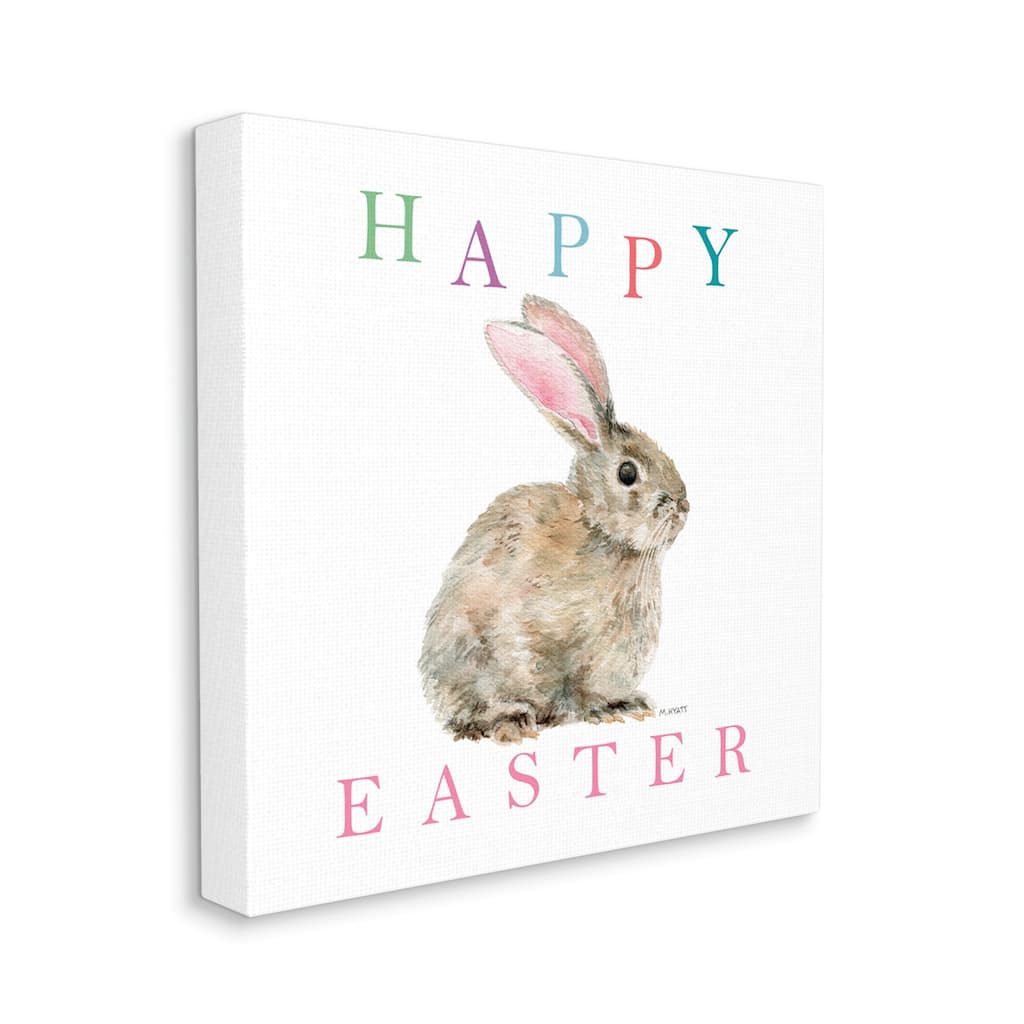 Stupell Happy Easter Phrase with Woodland Bunny Rabbit Canvas Wall Art