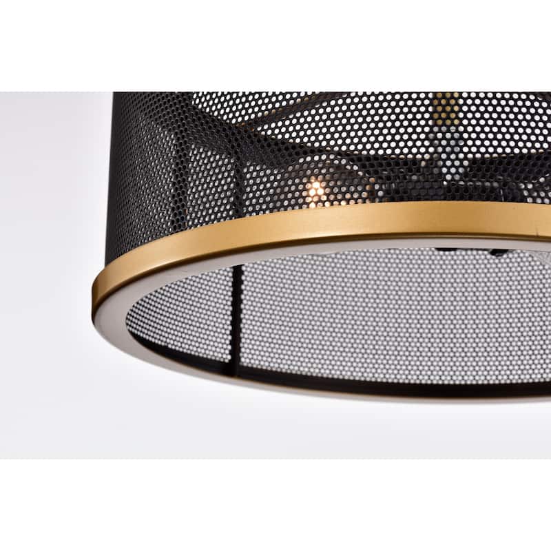 Perin Matte Black+Gold 2-Light Metal Drum Semi-Flush Mount