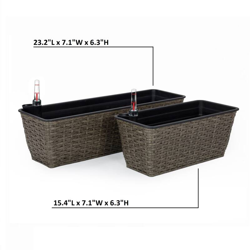 DTY Signature 2-Pack Catleza Self-watering Planter - Hand Woven Wicker - Rectangular