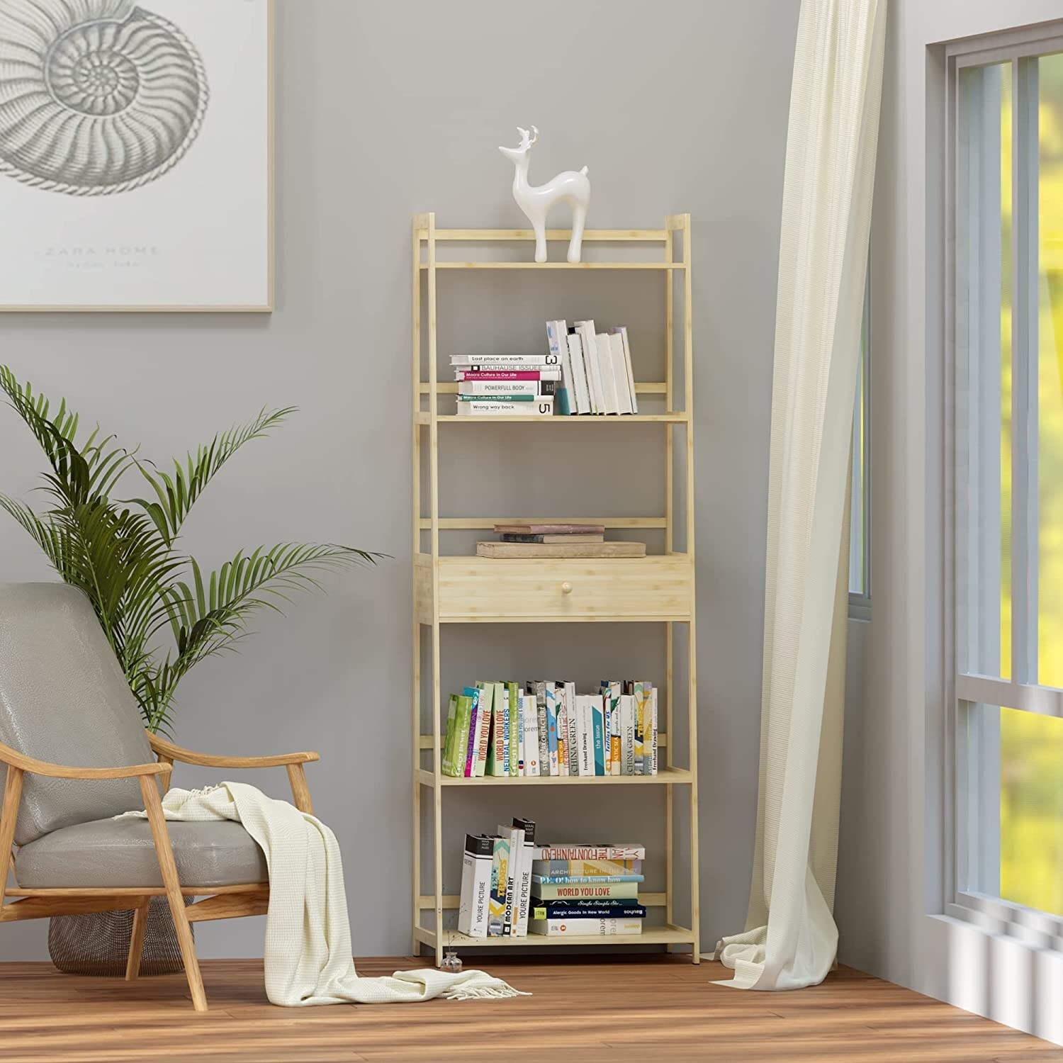 5 Tier Bookshelf,Modern Ladder Shelf with Drawers - Bed Bath \u0026 Beyond -  36930559, image size:1500x1500