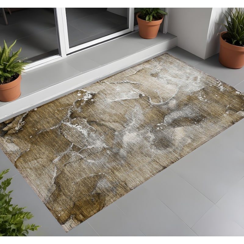 Una Contemporary Abstract Weather Resistant Classic Meets Modern Outdoor Rug - 3' x 5' - Multi