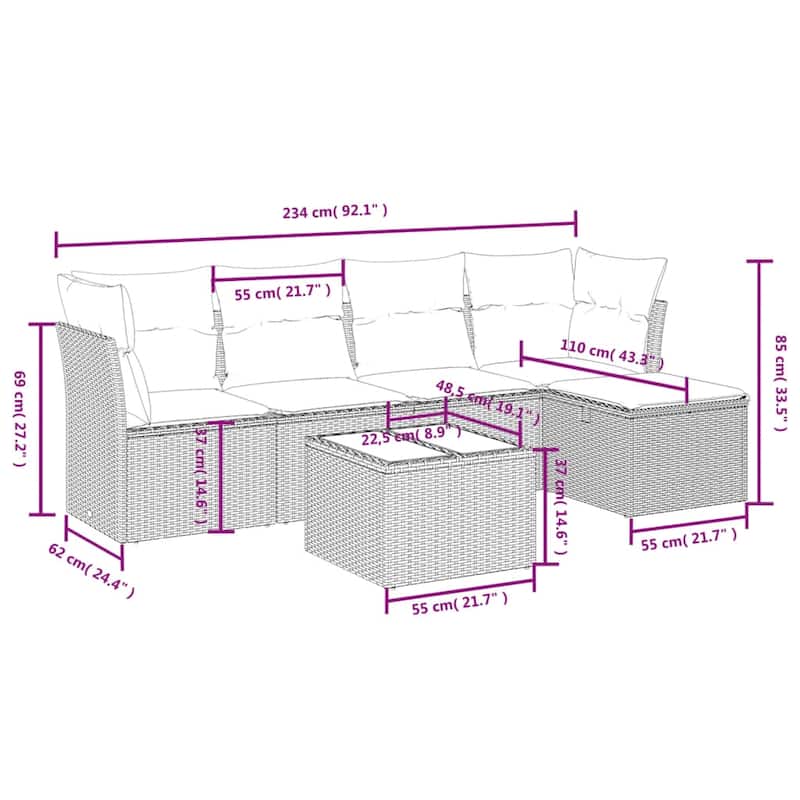 vidaXL Patio Sofa Set with Cushions Outdoor Conversation Furniture Poly Rattan