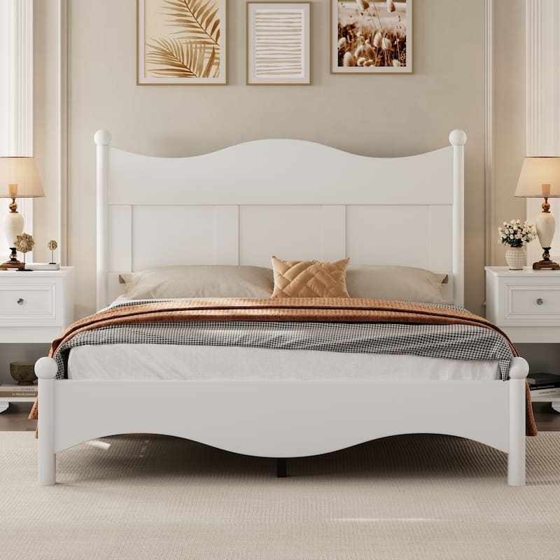 Queen Size Elegant Design Wood Platform Bed Frame,Retro Style Platform Bed with Wooden Slat Support