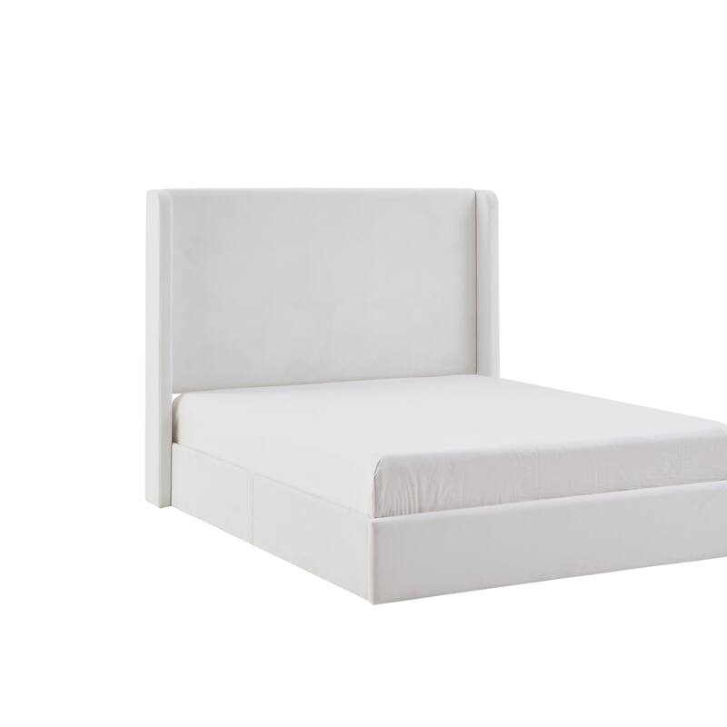 Upholstered Wingback Bed / Upholstered Platform Bed Frame / 52.3" High Headboard / Simplicity/ No Box Spring Needed/ King