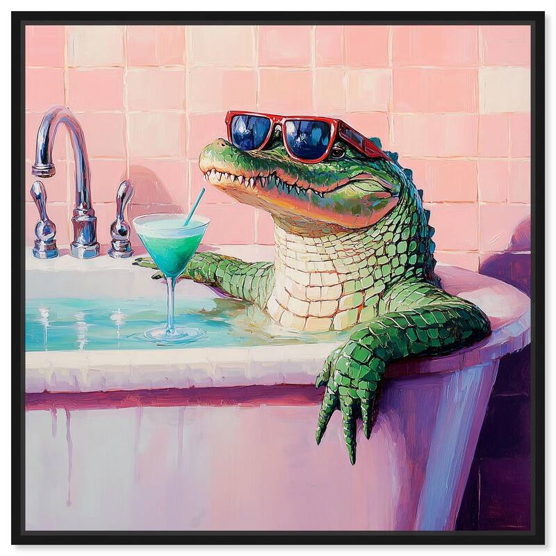 Cocktail Croc II Canvas by Art Remedy - 16" x 16" - Black