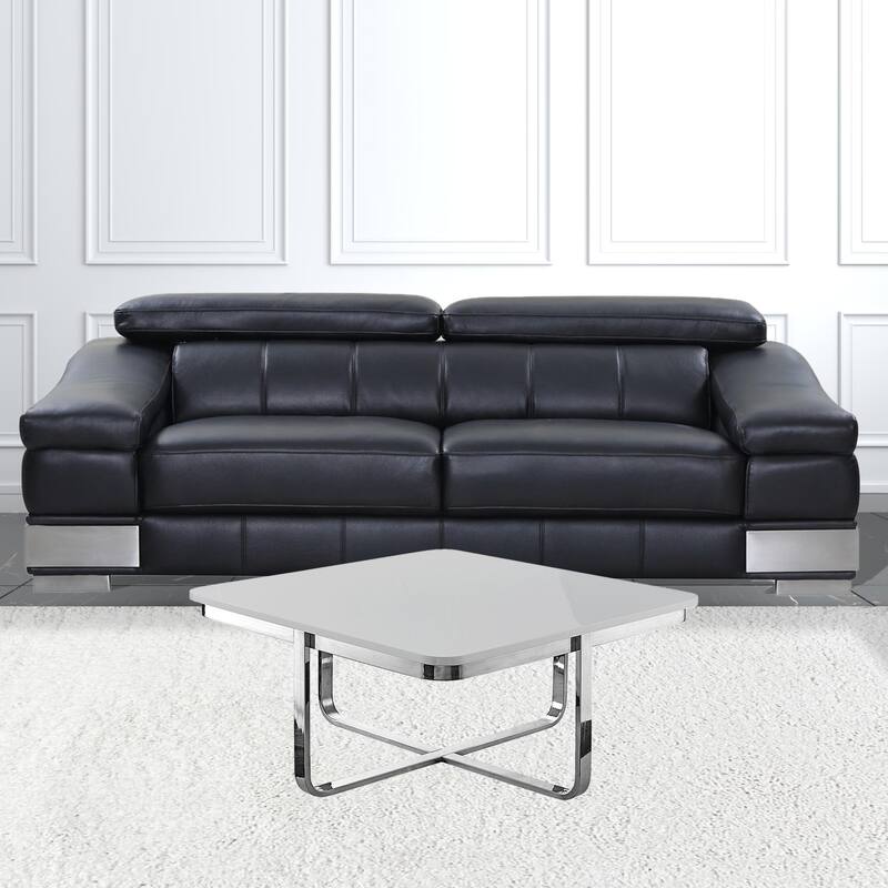 HomeRoots 35" Light Gray And Silver Metallic Stainless Steel Square Coffee Table - 35.4