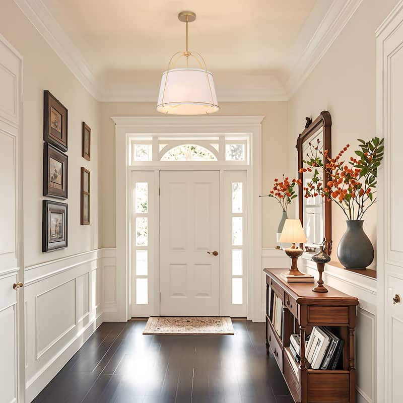 Starsky 3-Light Modern Dimmable Chandelier with Drum-shaped Fabric Shade