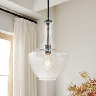 1-Light Modern Bell-Shaped Chrome/Gold/Black Clear Glass Pendant Light for Kitchen Island