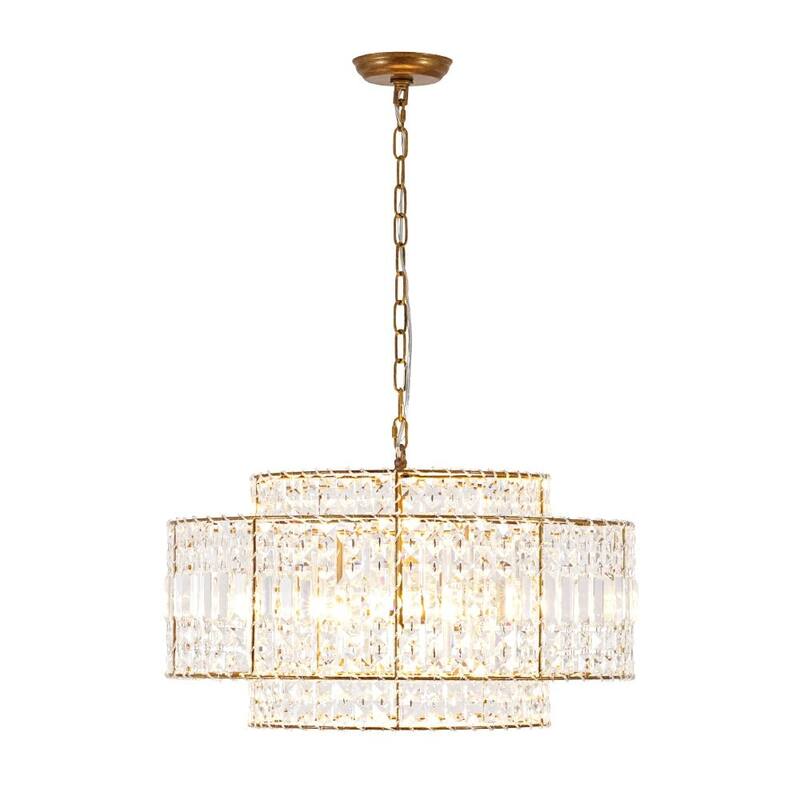 Glam Vintage Luxe Round Tiered Drum Crystal Accented Chandelier - 23.6 in