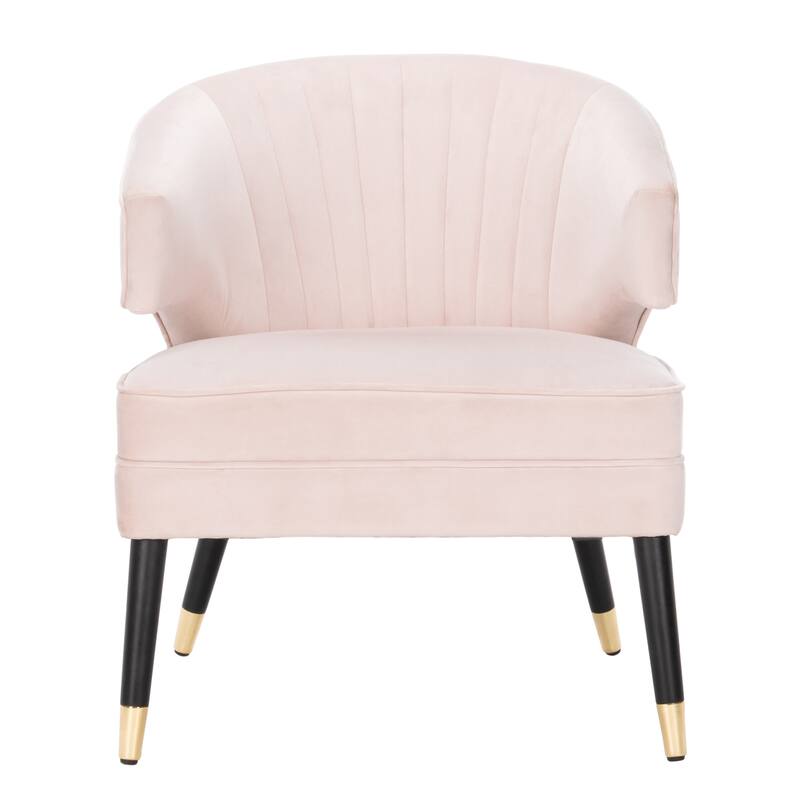 SAFAVIEH Amalia Velvet Wingback Accent Chair - 26.8" x 28" x 31.9" - 27Wx28Dx32H - Blush Pink/Black