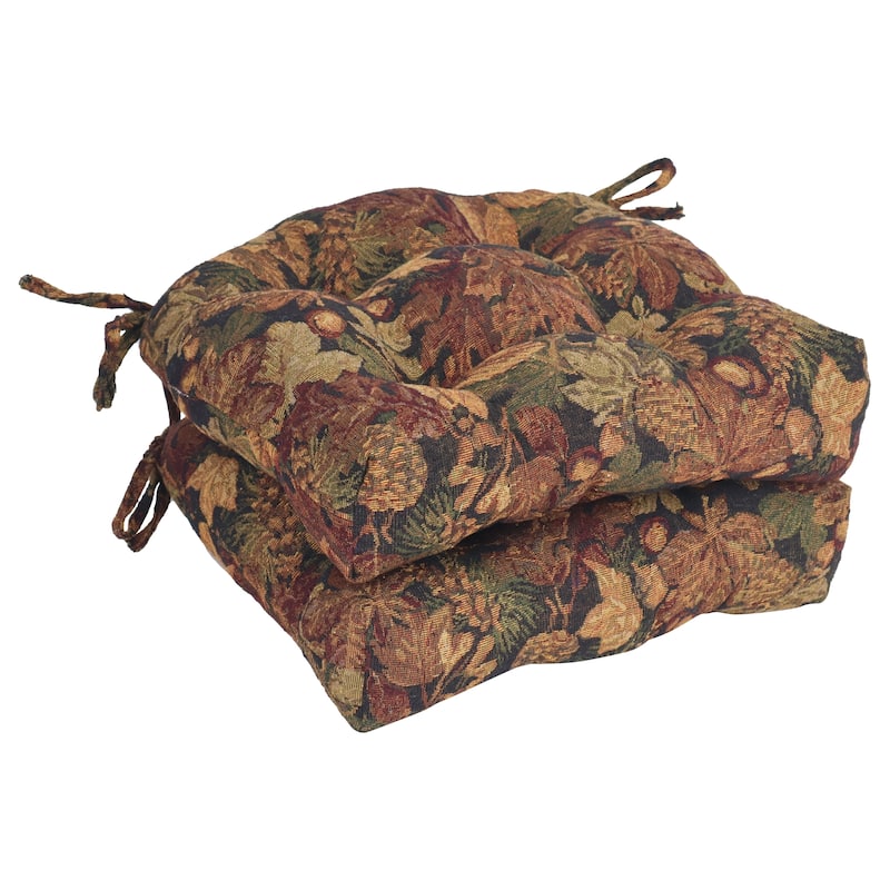16-inch Rounded Back Woven Tapestry Tufted Chair Cushions (Set of 2 or 4) - 16 x 16 - Autumn Harvest - Set of 2