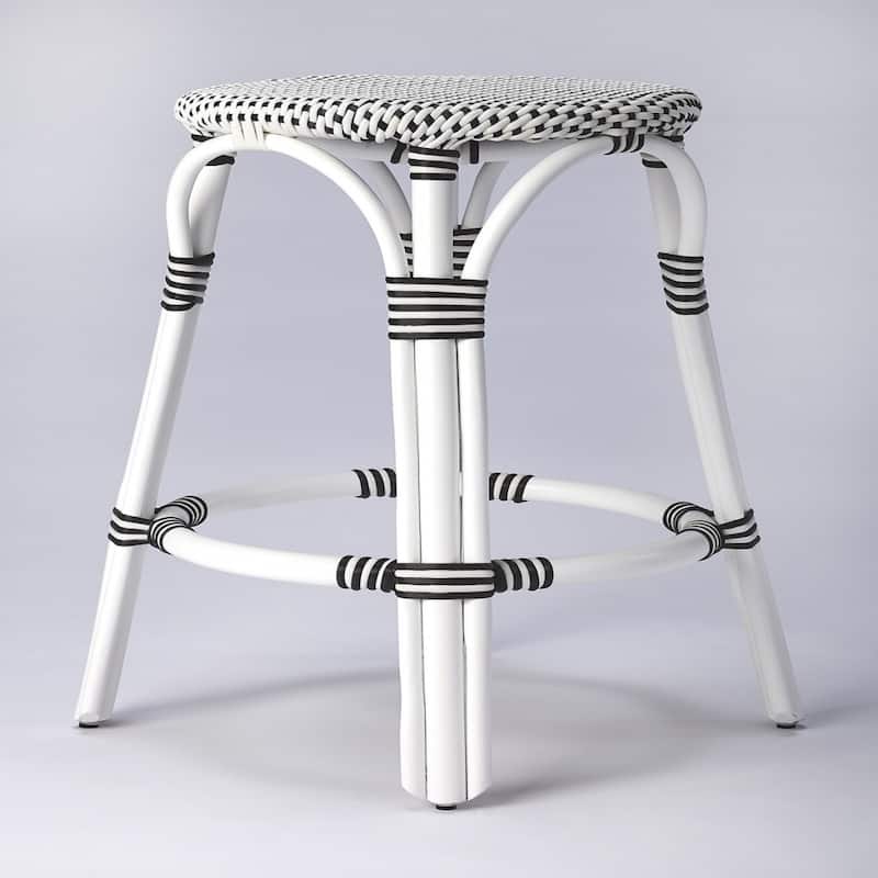Rattan Backless Counter Height Bar Stool with Footrest, Water-Resistant
