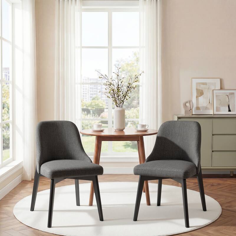 Upholstered Side Chair Dining Chairs Kitchen Chairs with Wood Legs Set of 2 - Black-Dark Gray