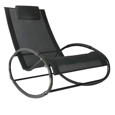 Pool Lounger, Outdoor Rocking Lounge Chair for Sunbathing, Pool, Beach, Porch with Pillow and Cool Mesh, Sun Tanning Rocker