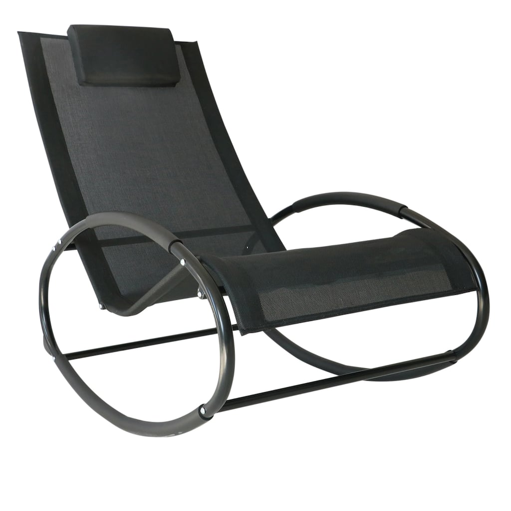 Pool Lounger, Outdoor Rocking Lounge Chair for Sunbathing, Pool, Beach, Porch with Pillow and Cool Mesh, Sun Tanning Rocker