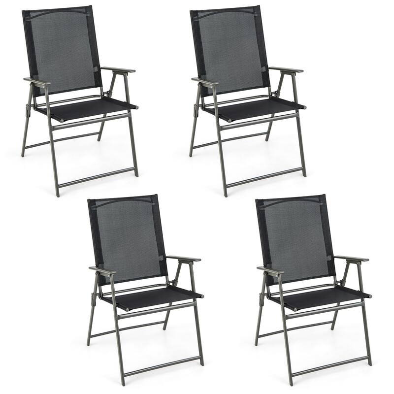 Costway 4pcs Patio Folding Portable Dining Chairs Metal Frame Armrests - See Details - Black and Grey
