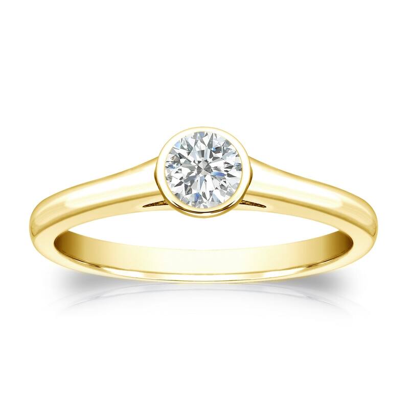 Auriya 18k Gold 1/4ctw Bezel Solitaire Diamond Engagement Ring - Yellow - 4