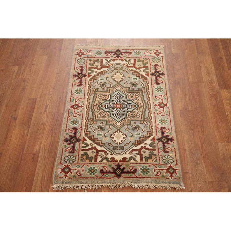 Hand Knotted Oriental 100% Wool Carpet Traditional Medallion Greys & Charcoal Heriz (serapi) Area Rug - 3' 0'' X 2' 0''