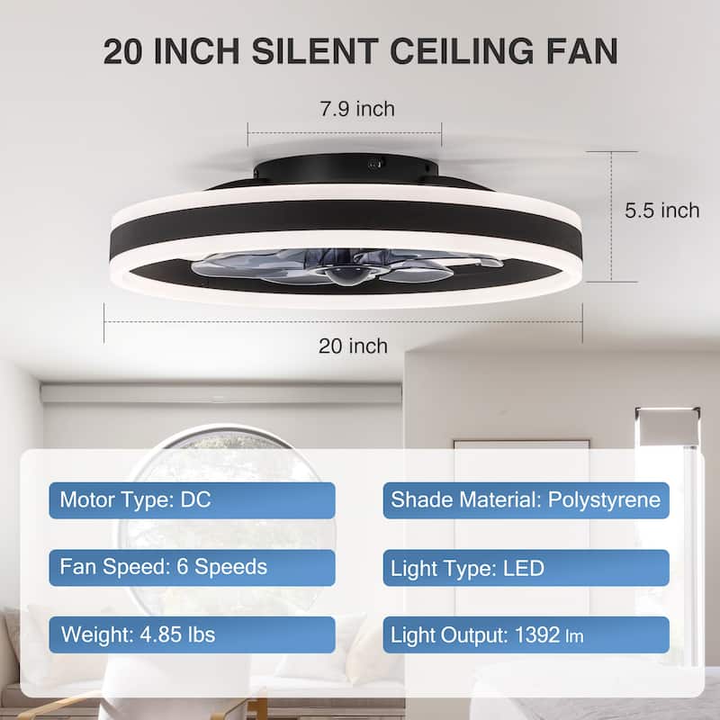 20"/23" Low Profile Dimmable Smart Ceiling Fan with Lights and Remote(6/7 ABS Blades)