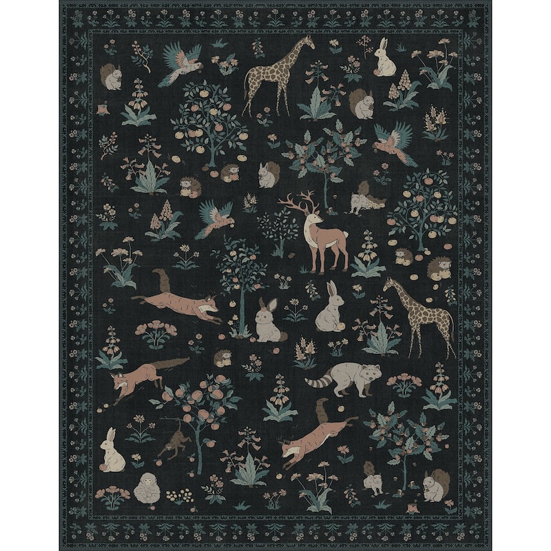 Mcow Woodland Friends Animal Print Low-Pile Machine-Washable Area Rug