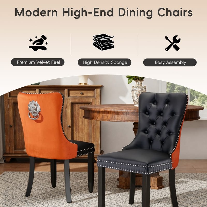 High-end Tufted Velvet Upholstered Nailhead Dining Chair Set of 4