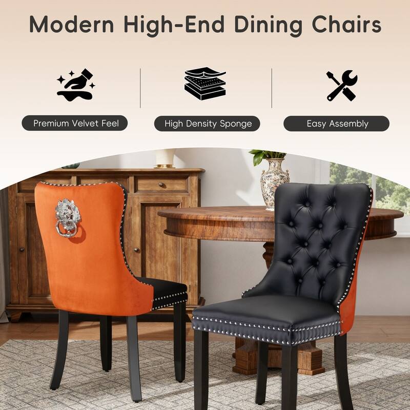 High-end Tufted Velvet Upholstered Nailhead Dining Chair Set of 6