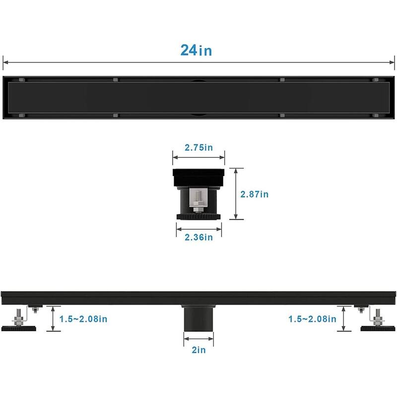 matte black 24 inch Linear shower drain with ABS base - 24 X 2.75