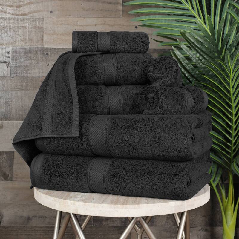 Superior Egyptian Cotton Pile Heavyweight 8-Piece Towel Set - Black