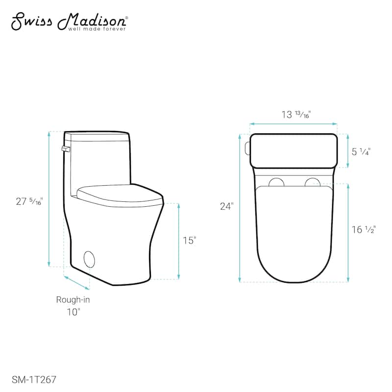 Sublime Ii One-Piece Round Toilet With Left Side Flush, 10" Rough-In 1.28 Gpf - 13.98" x 28.74" 24.02"