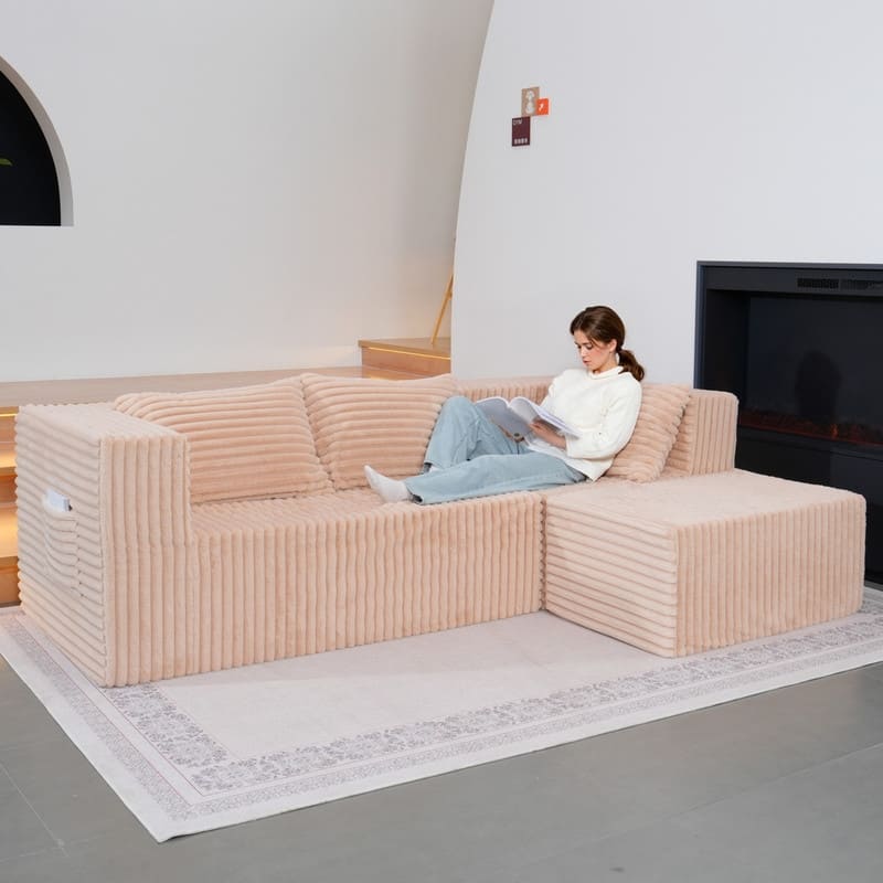 Cloud Sectional Couch with Chaise, L Shaped Modern Modular Sofa - Pink