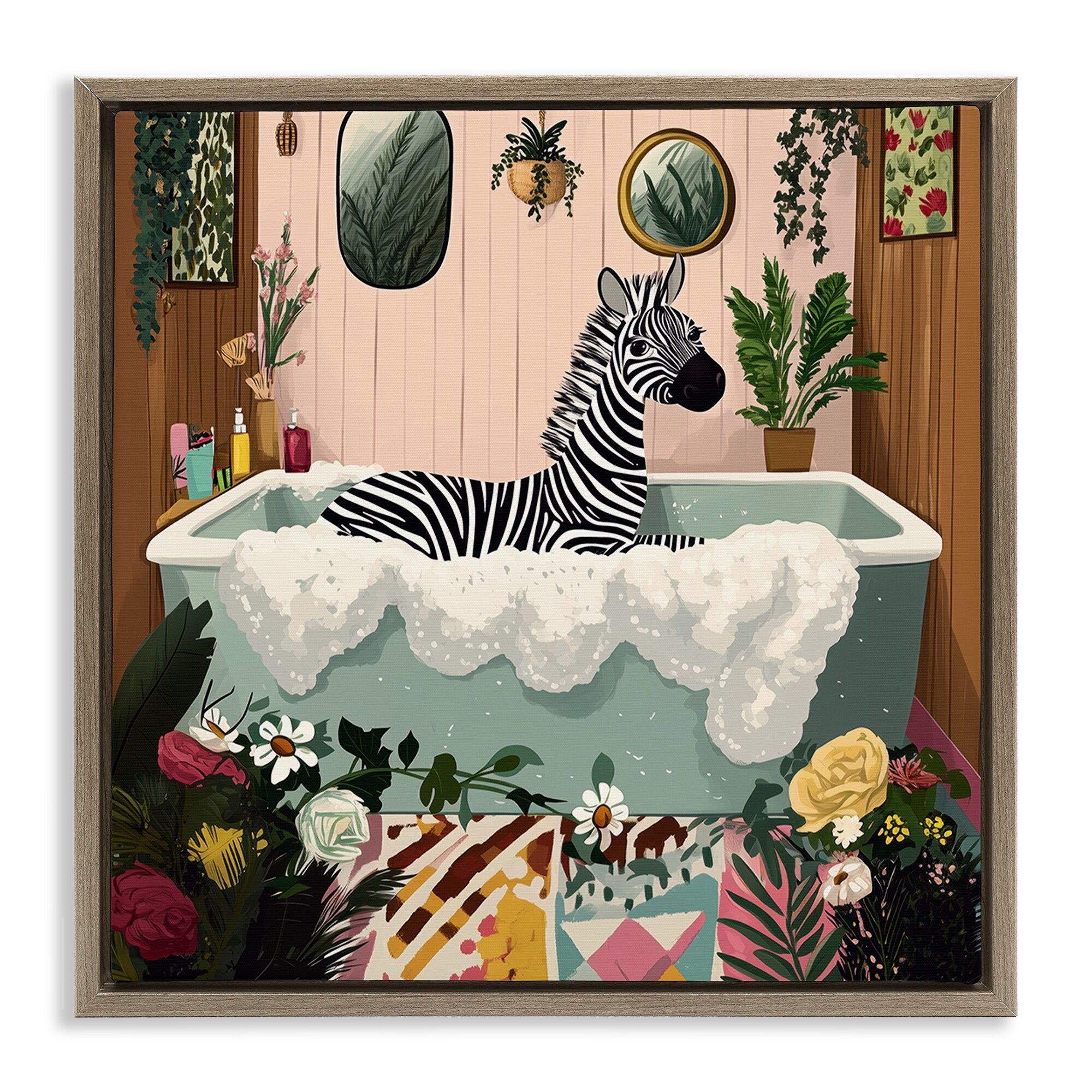 Stupell Clean Bubble Bath Zebra Framed Floater Canvas Wall Art Design By Annabelle Hall