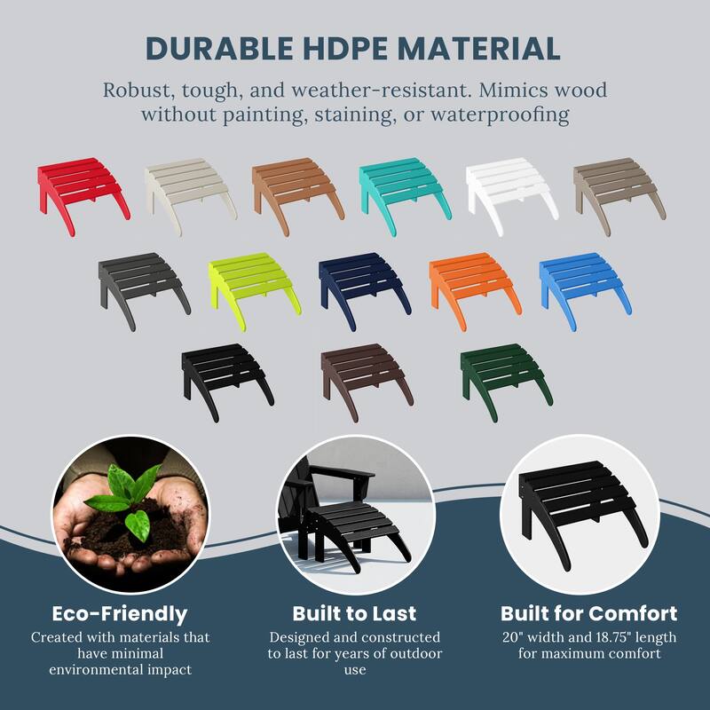 Polytrends Laguna Hdpe All Weather Outdoor Patio Foldable Ottoman