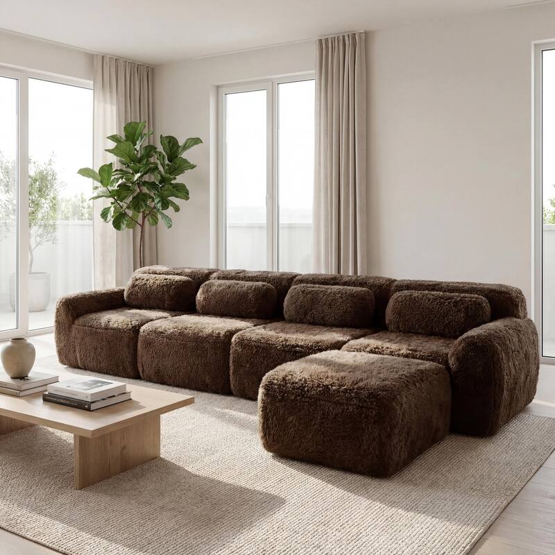 Homy Casa Chocolate Plush Fabric Non-Slip Modular Floor Sofa Sectional
