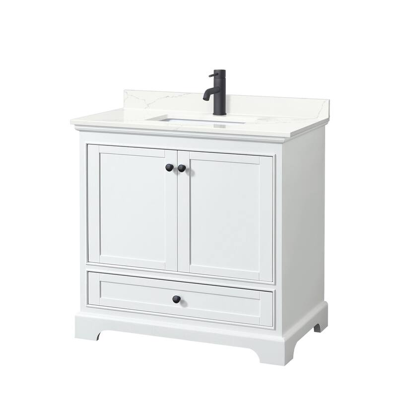 Wyndham Collection WCS202036S-QTZ-UNSMXX Deborah 36" Free Standing - White / Giotto Quartz Top / Matte Black Hardware