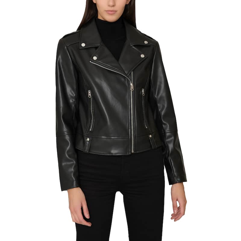 French Connection Vegan Leather Moto With Quilting - L - Black