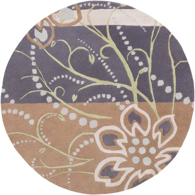 Handmade Windy Transitional Floral Wool Area Rug - 9'9" Round - Grey - Runner/Round