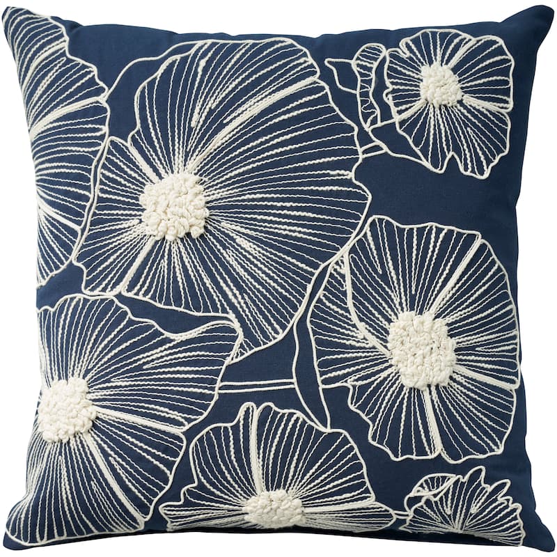 Mina Victory Life Styles Floral Navy Throw Pillow , ( 14" x 24" )
