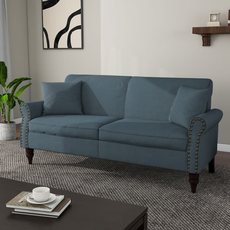 73.3" Mid-century Nailhead Trim Linen Loveseat Sofa