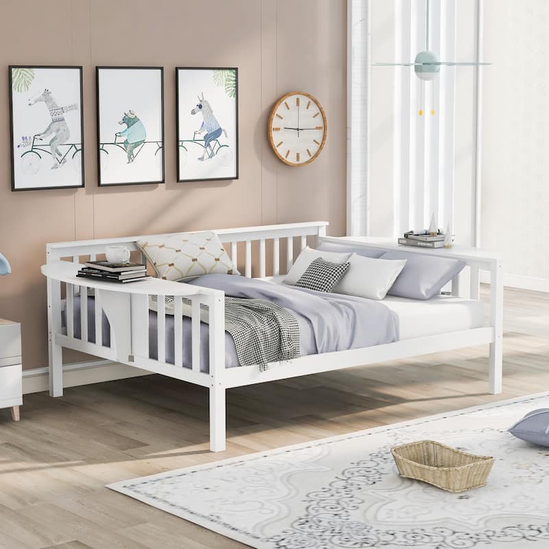 MultiFunctional Full Size Daybed with Folding Side Table, Solid Wood Frame Bed Bath & Beyond