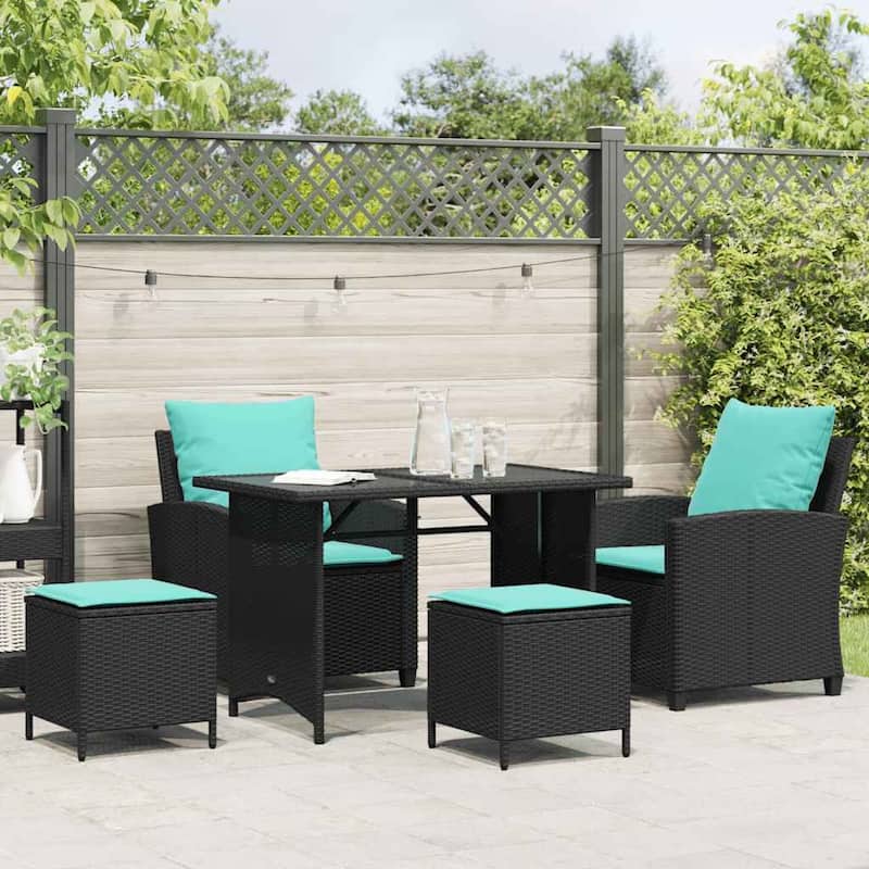 vidaXL 4 Piece Patio Sofa Set with Cushions Black/Brown Poly Rattan - 25.2" x 28.1" x 31.1"