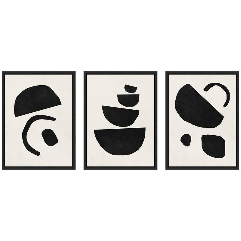 Kate and Laurel Sylvie Black Geometric Abstracts Framed Canvas Art Set by July Art Prints