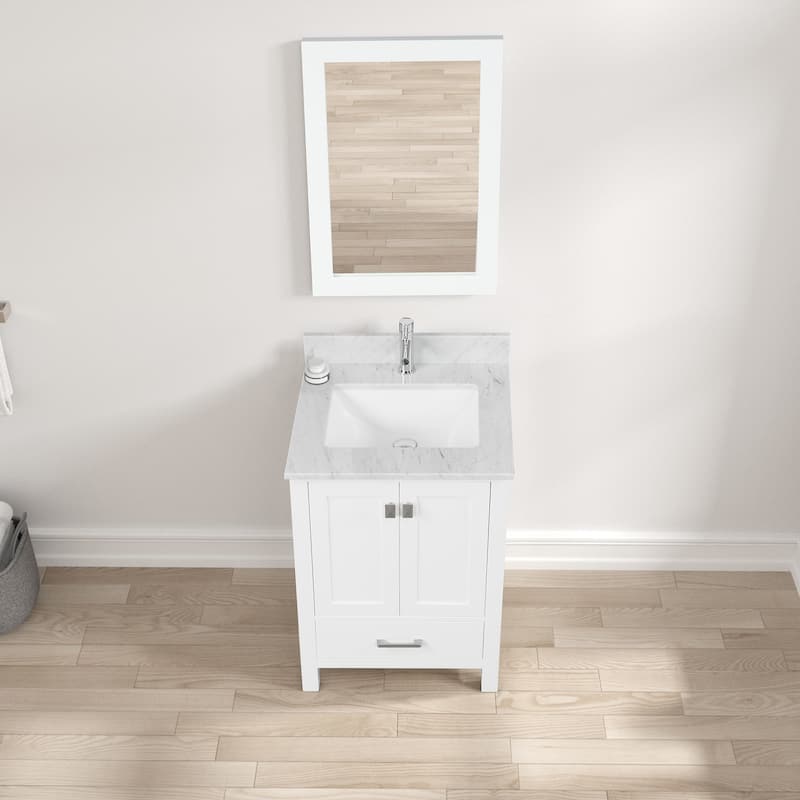Blossom Geneva 24" Solid Wood Vanity w/ Marble Top, Sink & Mirror